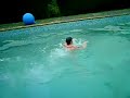 Guy wearing bikini bottoms backwards, in a pool!