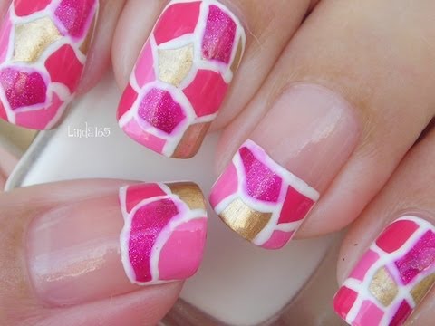 Nail Art - October in Pink: Pink Mosaic - Decoración de uñas - Breast Cancer Awareness Month