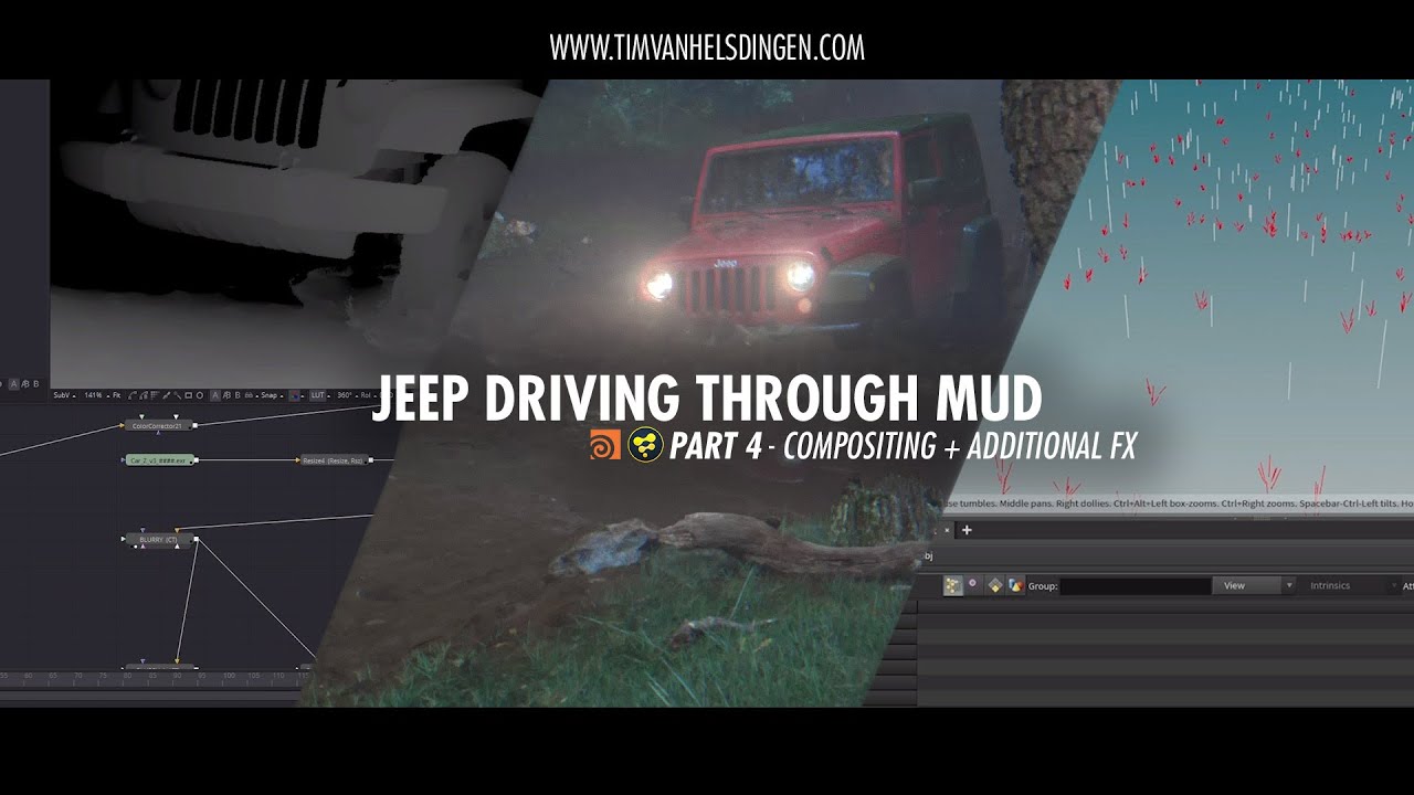 Jeep Driving Through Mud Tutorial - Part 04 - Compositing & Additional FX