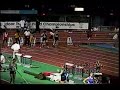 2006 National Scholastic Indoor Track & Field Championships, New Balance Track & Field Center (The Armory), New York City - March 11, 2006 Brandon Saine, a Junior from Piqua, OH easily wins this semi final race in a time of 6.87 seconds. The real race was for second place, with .01 separating places two through five runners in a blanket finish. However, only second place will makes the final. Another reason why you should never ease up before finish line unless you advance to the next round for sure. FYI, Brandon Saine went on to win this meet in another photo finish with a time of 6.79 seconds. (Second place finisher Evander Wells clocked the same time). Here are the results of this semi: 1. Saine, Brandon (Piqua, OH) - 6.87 2. Osei, Eric (East Providence, RI) - 6.98 3. Black, Bruce (Hamilton, NJ) - 6.98 4. Richards-Kwok, Dontae (Toronto, ON) - 6.99 5. Richard, Bianco (Montreal, QC) - 6.99 6. Headley, Stephen (Wilbraham, MA) - 7.09 7. Shamel, Lewis (Riverhead, NY) - 7.10 For high quality DVD copies of this or other races on this channel, contact info@apisport.ca or visit www.apisport.ca.