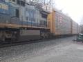 CSX Q217 hauls a long string of empty autoracks with one unit. CSX Q217 hauls a long string of empty autoracks with one unit.