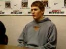 Idaho State sophomore Matt Stucki addresses the media after his 18-point, 8-rebound effort in ISU's 78-65 win over Eastern Washington