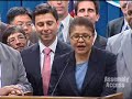 Speaker-elect Karen Bass talks to the Press