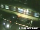 Insane driver too close to death by train