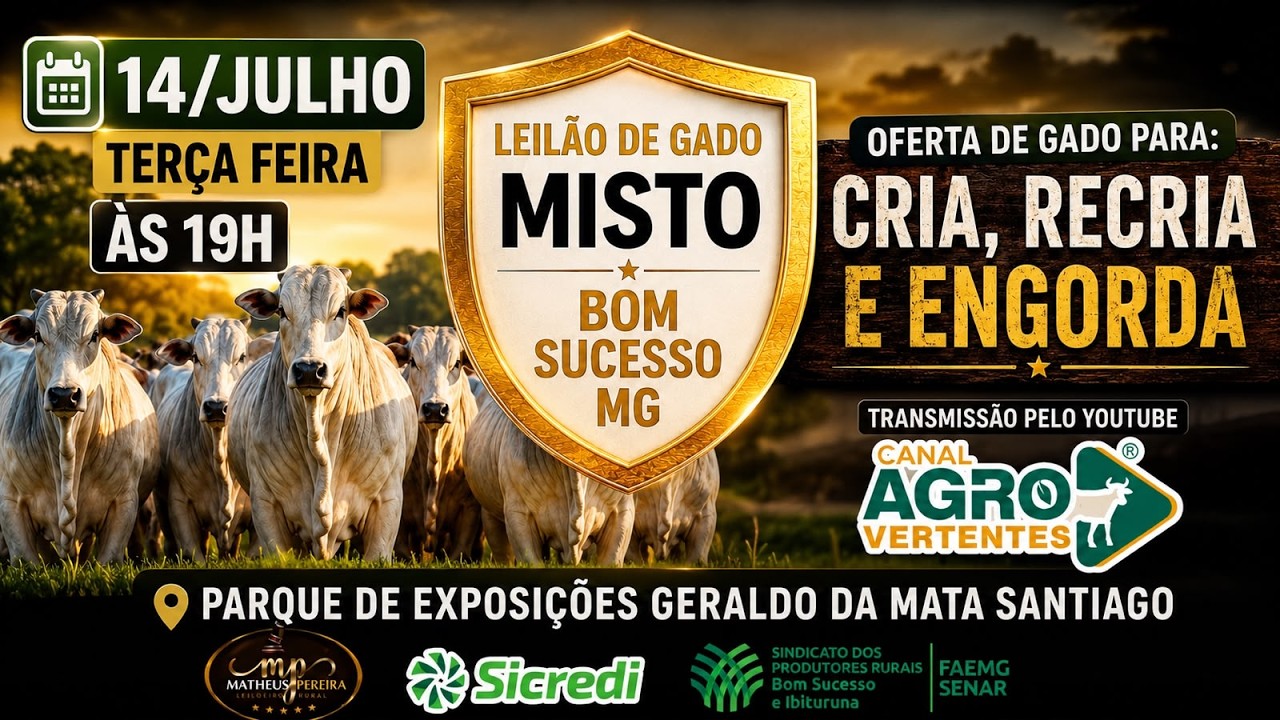 LEILÃO MISTO SINDICATO RURAL DE BOM SUCESSO E IBITURUNA/MG - 14/7/2026