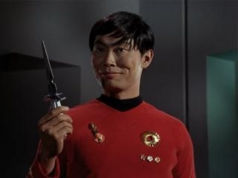 sulu - A fight breaks out on the ISS, and shortly after Kirk defeats Spock in battle Sulu interrupts to carry out Spock's orders to kill Kirk. (Mirror, Mirror)