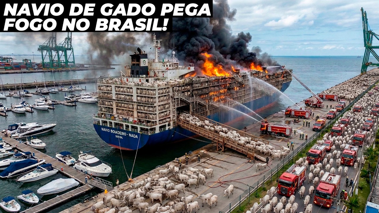 Navio que transportaria 2 mil animais pega fogo no Brasil