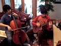 jd henneberry and sheng wu doing an ozzy osborn tune on cello and guitar.

j.d. henneberry-guitar 
sheng wu - cello
j.d. and sheng are in an improv duo that combines rock music and classical music entitled 11th dimention.  thanks 4 watching!!!!!!!

special thanks to 
scott jackson
walter kelly 
evan tonseng
mahlon haleck