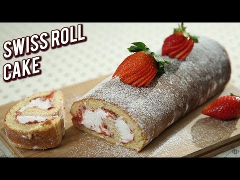 Strawberry Swiss Roll Cake – Eggless Swiss Roll Cake Recipe – Christmas Special Cake Recipe – Ruchi