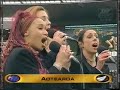 true bliss singing the new zealand national anthem before the bledisloe cup game in wellington in 2000.

true bliss members are: joe cotton, keri harper, erika takacs, & megan alatini. carly binding was not performing as she left the group earlier in the year.