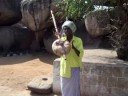 Haridasa singing outside of Pancamukhi Hanuman temple