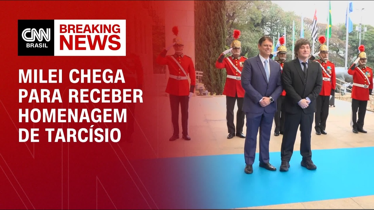 Veja chegada de Javier Milei para receber homenagem de Tarcísio | AGORA CNN
