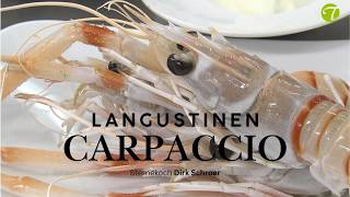 Langustinencarpaccio mit Ziegentopfen und mariniertem Paellagem&uuml;se