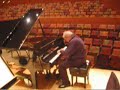 manny ax decides which piano he wants to perform on with orpheus chamber orchestra before their concert in los angeles - shot by sophia kessinger, violinist
