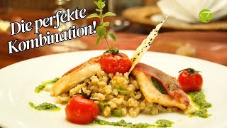 Gebratenes Saiblingsfilet mit Copa mit Cocktailtomaten Gebratenes Saiblingsfilet mit Copa mit Cocktailtomaten