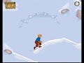 in this part of the game, snowy reveals himself to be a bit of dick, as he drinks some whiskey, gets absolutely hammered and falls into a fast-flowing river, forcing tintin to go after him. after that little distraction, we get the hardest stage in the game so far, the chorten, which wouldn't be so bad if tintin wasn't constantly running the entire time. thankfully the difficulty levels out again with the following stage, a snow-capped mountain with the only real hazards being rolling snowballs and the occasional falling snow drift. don't be fooled though, things are about to get a lot more ugly...