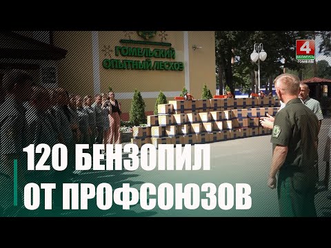 Профсоюзы передали организациям Гомельской области 120 бензопил для ликвидации последствий урагана видео
