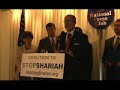 Frank Gaffney of the Center for Security Policy discusses the start of the COALITION TO STOP SHARIAH (www.USAStopShariah.org) at the National Press Club in Washington, DC. STATEMENT BY THE COALITION TO STOP SHARIAHREGARDINGU.S. TREASURYS EFFORTS TO PROMOTE SEDITIOUS ISLAMIC FINANCEWe are Americans opposed to the stealth jihad being waged in this country by those who promote Shariah - authoritative Islams theo-political-religious program for establishing a global theocracy.  As such, Shariah and its espousal of violent and stealthy jihad constitute sedition. We are determined to resist efforts now underway to create parallel Muslim societies and otherwise to insinuate Shariah into this country via its mosques, prisons, campuses, media, government and financial institutions. Of particular concern is the progress being made to establish Shariah-Compliant Finance (SCF) within Western, and most recently, U.S. banks and other institutions that trade securities.  Islamic finances leading Shariah authorities have made plain that they consider SCF to be jihad with money, financial jihad and a means of promoting their objective of destroying the Wests economic system and replacing it with an Islamic one.Incredibly, in recent days, the U.S. Treasury Department has begun embracing Shariah-Compliant Finance.  Deputy Secretary of the Treasury Robert Kimmitt has professed an interest in studying the salient features of Islamic banking to ascertain how far it could be useful in fighting the ongoing world economic crisis.  According to a press report out of Saudi Arabia, he has declared that experts in the Treasury Department are currently learning the important features of Islamic banking.To this end, the Treasury Department is hosting in its headquarters building on Thursday, November 6th a seminar for the policy community entitled Islamic Finance 101.  This event is being co-sponsored - and, it would appear, orchestrated - to promote Shariah-Compliant Finance by one of Americas leading promoters of the industry: the Islamic Finance Project at Harvard Law School.  Harvard has benefitted from the infusion of millions of dollars from a Wahhabi Saudi prince and his government. Such funds are evidently translating into its fealty to the Islamist agenda and the promotion of Shariah and SCF by Harvard professors such as Frank Vogel (who will preside at the Treasury seminar).  It is especially alarming that the Treasury Department is now in a position to impose its submission to Shariah on the various financial institutions which it has bought in recent weeks or otherwise controls.  With the nationalization of Fannie Mae and Freddie Mac, its purchase of - at last count - 17 banks and the enormous leverage associated with its $700 billion slush-fund, Treasury can be an irresistible force should it actively promote Shariah-Compliant Finance.  The fact that Assistant Treasury Secretary Neel Kashkari, the official charged with administering that slush fund, is the host of Islamic Finance 101″ certainly looks like active promotion of Shariah-Compliant Finance.The Coalition to Stop Shariah calls on the Treasury Department to cancel this indoctrination session, to cease its efforts to promote Shariah-Compliant Finance and to recognize Shariah for what it is - sedition - and treat it accordingly by banning its use in U.S. financial institutions and products.