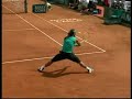 federer sets up a point and finishes it with a awesome backhand winner, in final of monte carlo 07'