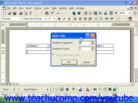 Word 2003 Tutorial Merging and Splitting Cells Microsoft Training Lesson 16.5