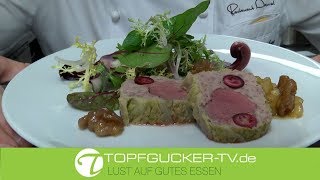 Ententerrine mit lila Kartoffeldressing und Apfelkompott