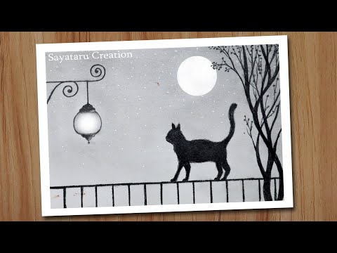 video-linktoworks-How to draw Moonlight Night with pencil step by step,...