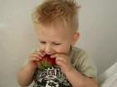 Maddox 21 mos trying to eat a fake strawberry :)