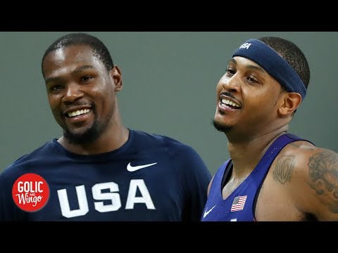 Video: Kevin Durant, Kyrie Irving are reportedly pushing the Nets to sign Carmelo Anthony | Golic and Wingo