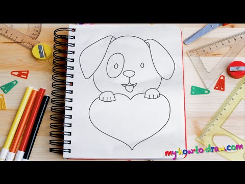 How to draw a Cute Puppy Love Heart – Easy step-by-step drawing lessons for kids