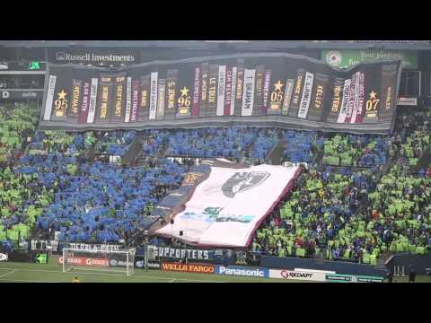 Display - The Emerald City Supporters began the match against Sporting Kansas City with a full stadium card display and tifo.