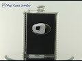 Stainless Steel 6oz Polished Flask with Simulated Black Leather and Engravable Plate