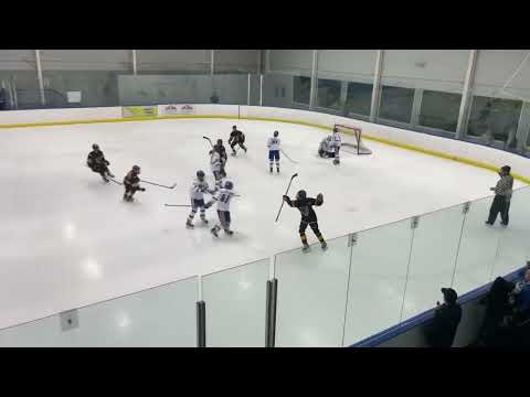 Puck in play Dawson comes off bench and scores with hard slap stick.