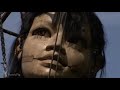 The little girl giant-playing in the park