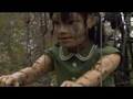The little girl giant-playing in the park