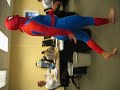Crammed into a tight Spiderman costume Crammed into a tight Spiderman costume