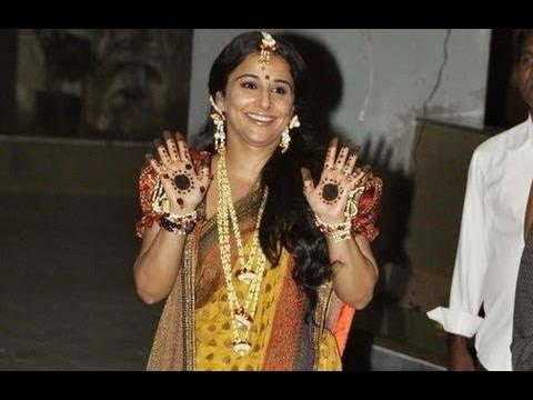 Bollywoodgupshup - A day after her sangeet, bride-to-be Vidya Balan celebrated her mehendi function in Mumbai. The actress wore a mustard Sabyasachi sari draped in Bengali styl...