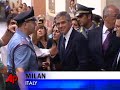 there were chaotic scenes at a courthouse in milan friday as fans and onlookers thronged to get a glimpse of movie star george clooney, there to testify in a fraud trial. (july 16)
