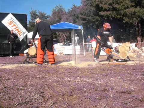Mike Slingerland on the right with a super chainsaw...