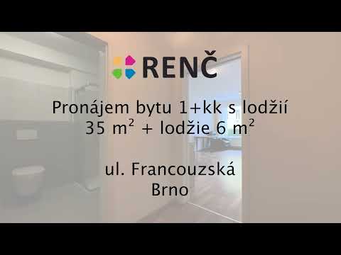 Video Pronájem moderního bytu  1+kk (35 m2) s lodžií (6 m2) nedaleko centra Brna na ul. Francouzská. Je mo