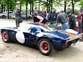 The Ford GT40 was a sports car and winner of the 24 hours of Le Mans four times in a row, from 1966 to 1969. It was built to win long-distance sports car races against Ferrari (who won at Le Mans six times in a row from 1960 to 1965). The car was named the GT (for Grand Tourisme) with the 40 representing its overall height of 40 inches (1.02 m, measured at the windshield) as required by the rules. Large displacement Ford V8 engines (4.7 L and 7 L) were used, compared with the Ferrari V12 which displaced 3.0 L or 4.0 L.