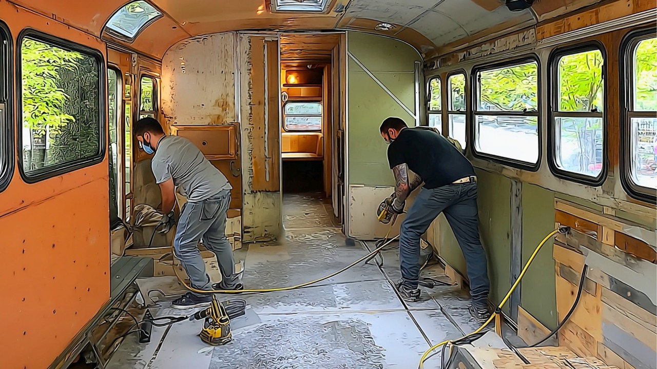 Man Turns SCHOOL BUS Into TINY HOUSE on Wheels | Start to Finish by @MobileDwellings