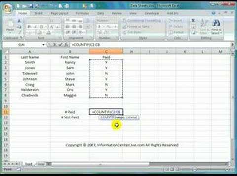 how to use the count function in excel