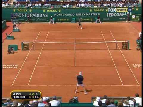 (06:55); 2009 atp world tour masters 1000 - monte-carlo rolex masters, monte-carlo, monaco. 2nd round. roger federer defeated andreas seppi 6/4 6/4.