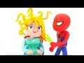Spiderman Brushes Frozen Elsa Hair - Play Doh Cart
