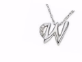 14K White Gold Initial W Diamond Pendant W/Chain