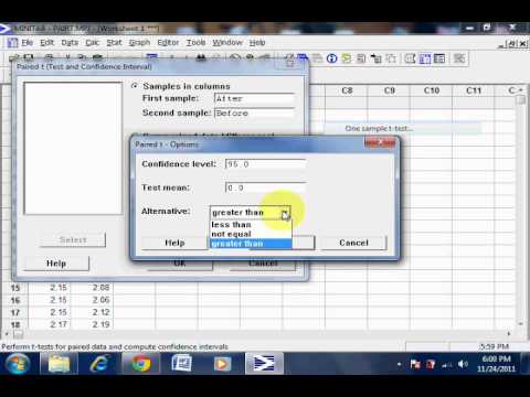 how to perform t test in minitab