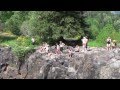 Young people jumping at Wild Wood Falls