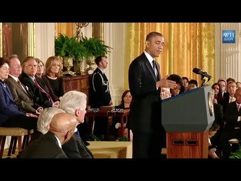 medal - President Barack Obama bestows the highest civilian honor in the United States - the Medal of Freedom - on 16 Americans: Bill Clinton, Oprah Winfrey, Ernie B...