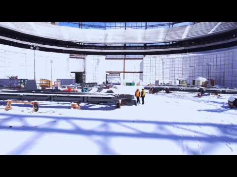 Présentation du chantier de l'amphithéâtre multifonctionnel de Québec en vue aérienne