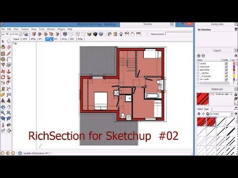 SketchUpVideo - RICHSECTION, PLUGIN for SKETCHUP: video #02 Creates 'SECTION'-elements with section-material based on 'layer' or 'nature' of groups and components (if the se...